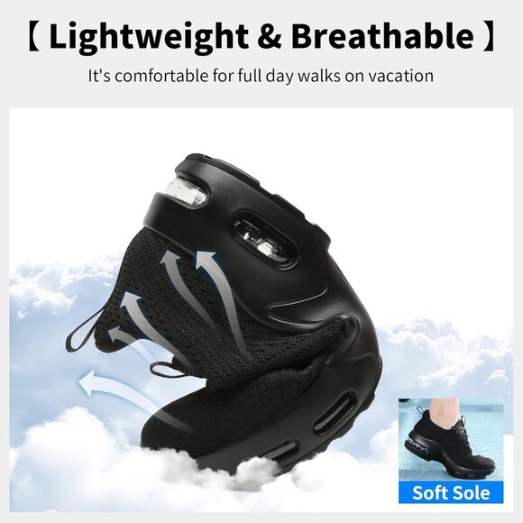 Women's Black Lightweight Mesh Running Sneakers Walking Athletic Shoes - Picture 6 of 7